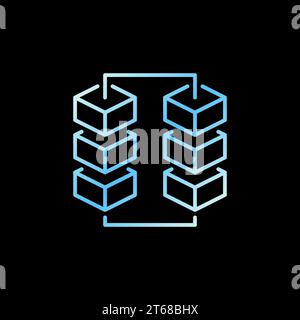 Blockchain with Six Blocks outline vector concept blue icon. Block Chain colored sign on dark background Stock Vector