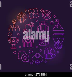 Business Leadership vector round colored outline illustration on dark background Stock Vector