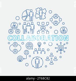Collaboration vector concept round illustration in outline style Stock Vector