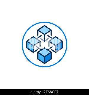 Blockchain Technology in circle vector concept blue icon - 4 connected Blocks Cryptocurrency modern round symbol or logo element Stock Vector
