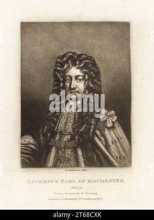 Laurence Hyde, 1st Earl of Rochester, 2nd creation, 1641-1711. English statesman and writer, supporter of the Glorious Revolution of 1688. Mezzotint engraving by Robert Dunkarton after a portrait by Willem Wissing (probably Sir Godfrey Kneller) from Richard Earlom and Charles Turner's Portraits of Characters Illustrious in British History Engraved in Mezzotinto, published by S. Woodburn, London, 1815. Stock Photo