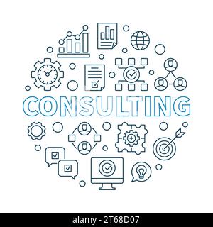 Consulting vector round concept minimal illustration in thin line style Stock Vector
