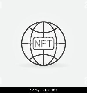 NFT Technology Earth Globe vector concept icon or symbol in thin line style Stock Vector