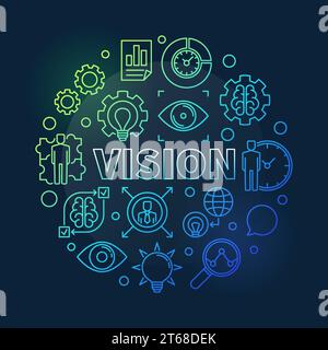 Vision vector round colorful thin line illustration on dark background Stock Vector