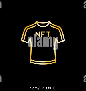 NFT Sport T Shirt line golden icon. Non-fungible Token Football T-shirt vector concept linear sign on dark background Stock Vector
