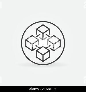 Circle with Blockchain Technology linear vector concept icon. Four connected blocks round symbol or logo element Stock Vector