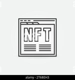 Web Page with NFT line icon. Non-Fungible Token Online Purchase vector concept sign in outline style Stock Vector
