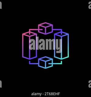 Blockchain Blocks vector thin line concept colored icon. Block Chain Network colorful symbol on dark background Stock Vector