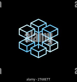 Block Chain vector concept colored outline icon. Cryptocurrency Blockchain Technology abstract modern sign on dark background Stock Vector
