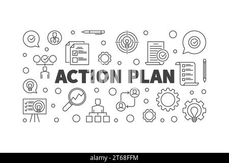 Action Plan vector horizontal concept outline illustration or banner Stock Vector