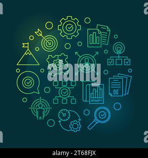 Vector business goals colored outline illustration on dark background Stock Vector