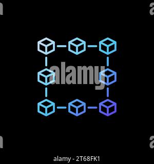 Block Chain vector concept blue linear icon - Cryptocurrency abstract creative sign in outline style on dark background Stock Vector
