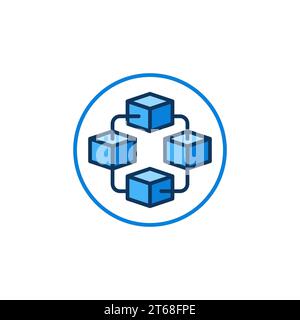 Block-Chain in circle vector concept blue icon. Blockchain Crypto colored round symbol with 4 blocks Stock Vector