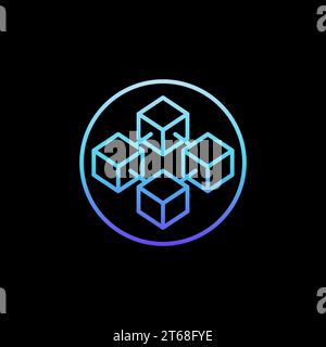 Block Chain in circle vector concept blue linear icon - Cryptocurrency abstract creative round sign in outline style on dark background Stock Vector