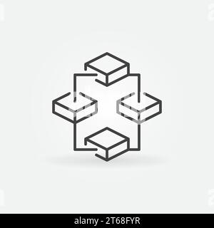 Blockchain vector thin line concept icon. Cube Network Structure with Four Blocks symbol Stock Vector