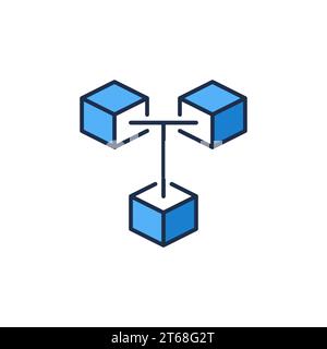 Blockchain Cryptocurrency vector concept blue icon. Three Connected Blocks - Block-chain Technology sign Stock Vector