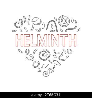 Helminth vector concept heart shaped minimal banner. Illustration with Ascariasis, Hookworms, Pinworms linear signs Stock Vector