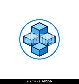 Blockchain vector concept blue round icon. Decentralized Block chain network with 4 Blocks in circle sign Stock Vector