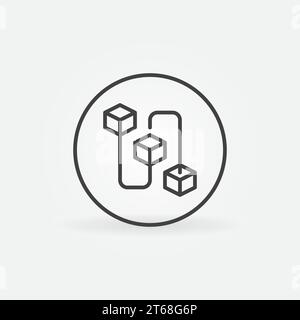 Blockchain in circle outline vector concept minimal icon. Block Chain Cryptocurrency Technology with 3 Blocks round design element Stock Vector