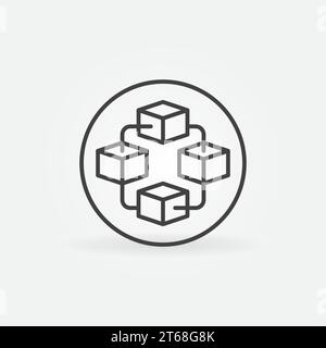 Circle with Block-Chain vector concept icon or Blockchain Crypto round symbol with four blocks in thin line style Stock Vector