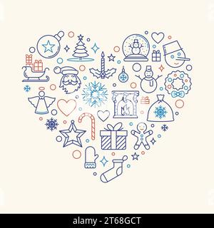 New Year and Christmas concept creative banner or illustration in outline style Stock Vector