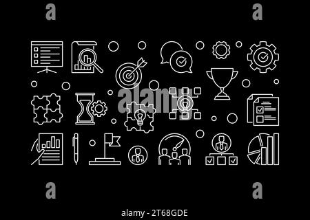 Vector core values horizontal concept minimal illustration in thin line style on dark background Stock Vector