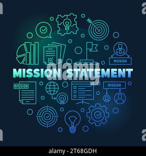 Vector Mission Statement round blue outline illustration on dark background Stock Vector