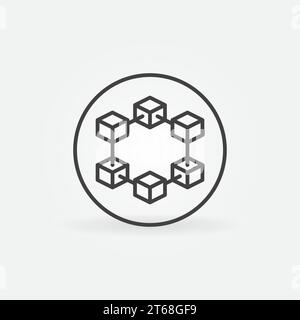 Circle with Six Blocks vector thin line Blockchain concept icon. Decentralized Block Chain Network linear round sign Stock Vector