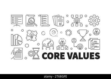 Core values horizontal outline banner. Vector minimal illustration in thin line style Stock Vector