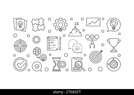 Vector Business Values concept horizontal outline illustration on white background Stock Vector