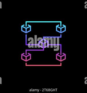 Blockchain with 5 Blocks vector outline concept colored icon - Cube Network Structure symbol sign on dark background Stock Vector