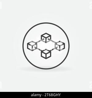 Block-Chain with four blocks Cryptocurrency vector concept linear icon. Circle with Blockchain Crypto round symbol in thin line style Stock Vector