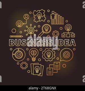 Business idea vector concept circular golden illustration in outline style on dark background Stock Vector