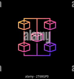 Cryptocurrency Blockchain vector thin line concept colored icon. Decentralized Block Chain Technology creative sign on dark background Stock Vector