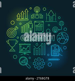 Growth vector circular colored outline round illustration on dark background Stock Vector