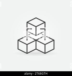 Three Connected Blocks - Blockchain Technology linear vector concept icon or logo element Stock Vector
