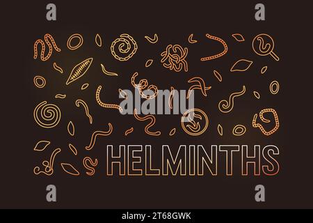 Helminths vector concept brown horizontal illustration or banner with Helminth line signs on dark background Stock Vector
