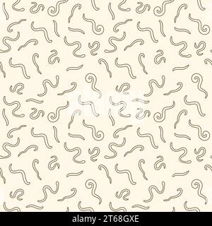 Seamless pattern with Roundworm Helminth - vector concept linear background Stock Vector