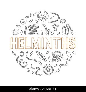 Round Banner with Fluke, Tapeworm, Nematode, Ascariasis outline signs. Vector Helminths concept circular illustration Stock Vector