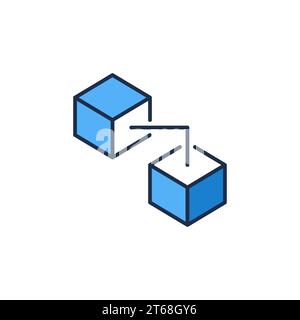 Two Connected Blocks modern icon. Blockchain Cryptocurrency Technology vector concept blue symbol or logo element Stock Vector
