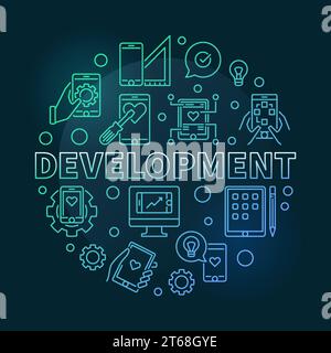 Development vector round modern concept linear illustration on dark background Stock Vector