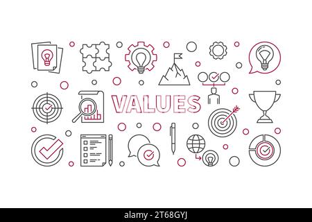 Business Values vector horizontal concept minimal outline illustration Stock Vector