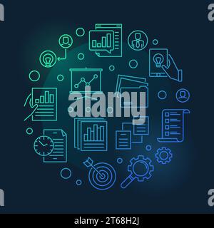 Project planning vector round outline colored illustration on dark background Stock Vector