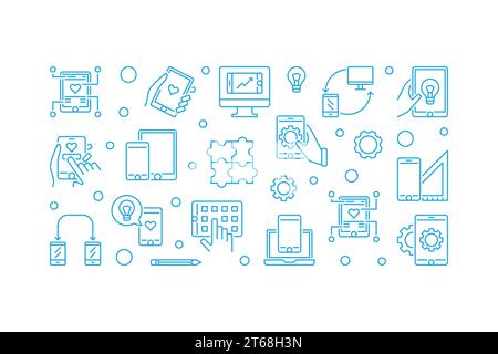 App Development vector illustration made with smartphone and tablet outline icons on white background Stock Vector