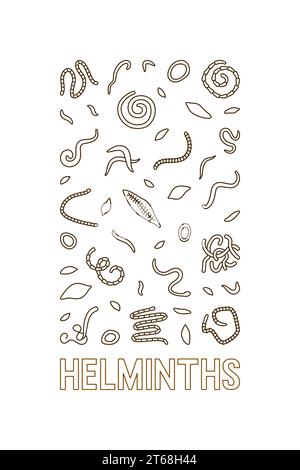 Helminths Parasitic Worms vector concept vertical illustration or Banner in thin line style Stock Vector