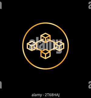 Circle with Block-Chain vector concept colored icon - Blockchain Crypto golden round symbol in thin line style on dark background Stock Vector