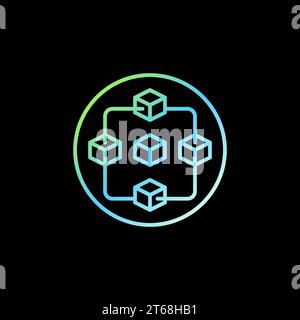 Blockchain with Blocks in circle vector thin line concept icon - Block Chain Network creative round sign on dark background Stock Vector