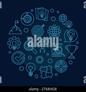Vector Business Values concept round outline illustration on dark blue background Stock Vector