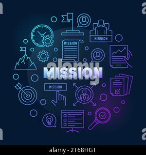 Vector Mission colored linear round modern illustration on dark background Stock Vector