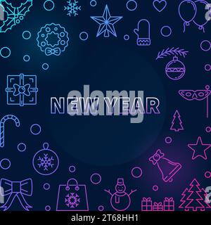 Vector New Year square colored frame or background in thin line style Stock Vector